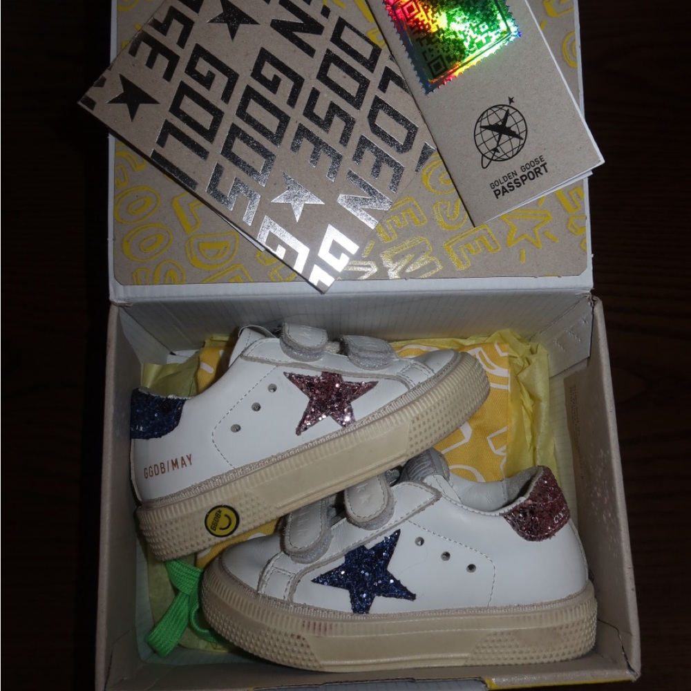 Golden Goose May School Pink and Blue Sneakers with Star Accents